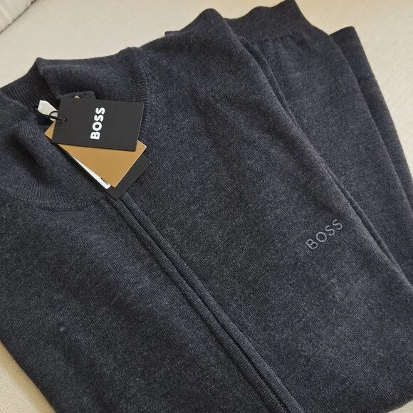 Brand New Hugo Boss Knit Gray Zip Up Men's Cardigan. Size Medium